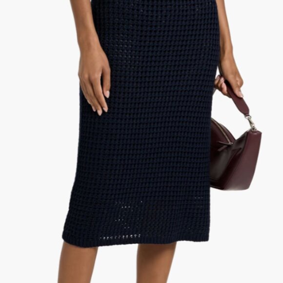 NWT Theory Women's Navy Blue Crochet Cotton Textured Knit Midi Pencil Skirt Sz L - Picture 16 of 16